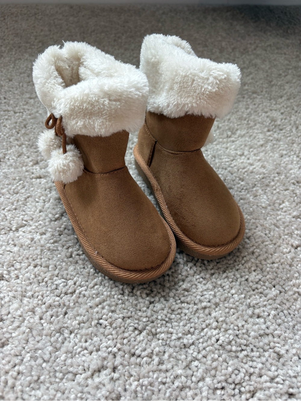 Kids Faux-Suede Pom Pom Winter Boots - Brown